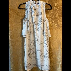 Black White Floral Sleeveless Flounce midi Dress